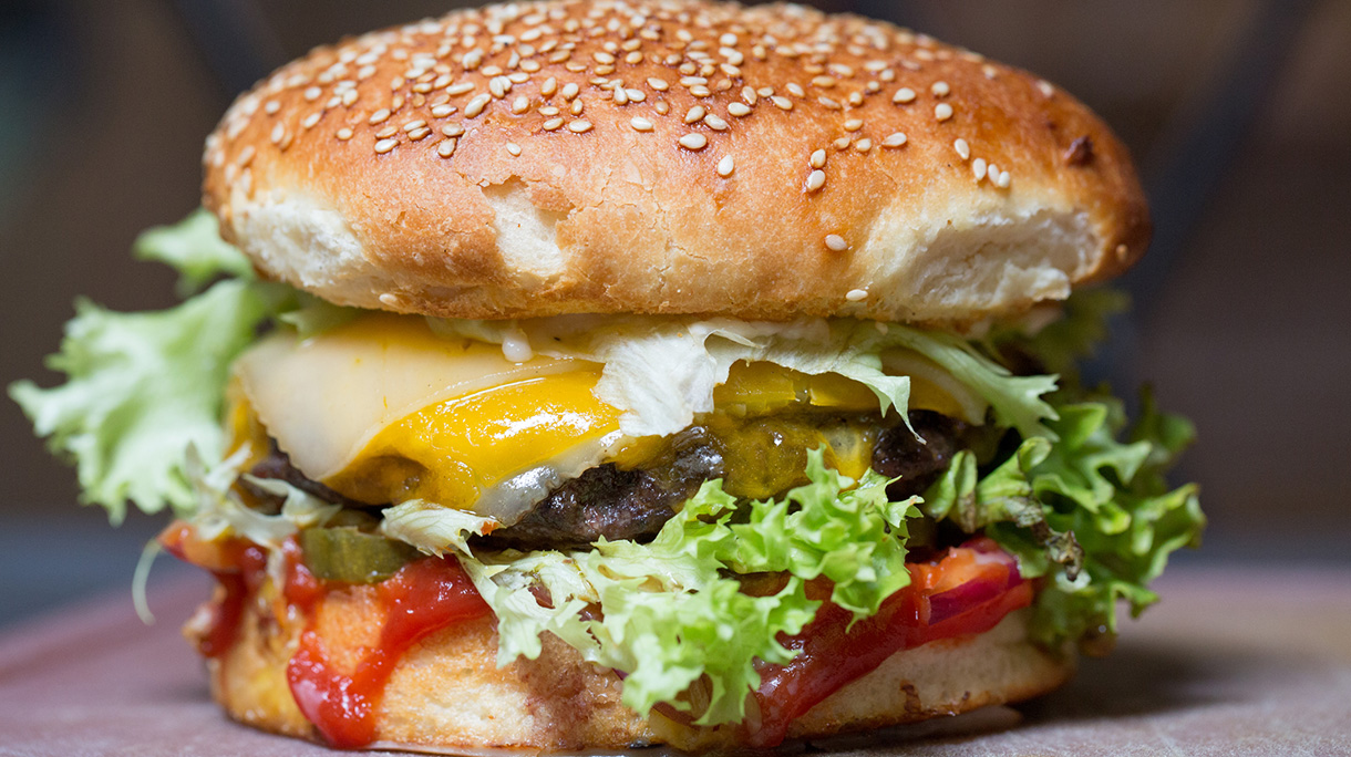 close up of tasty classic burger