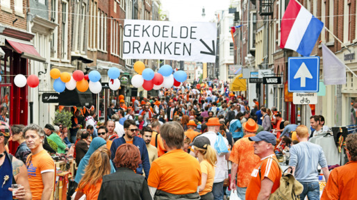 Amsterdam streets full of  people at kingsday in Netherlands