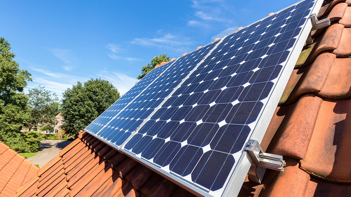 Row of solar panels  on roof