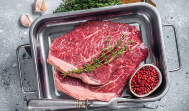 entrecote met vetrandjes in een ovenschaal