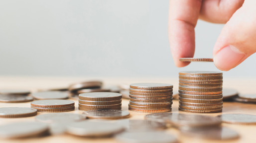 Saving money and investing is growing growth wealthy and sustainable for the future concept, Hand of male or female putting coin stack step growing growth financial