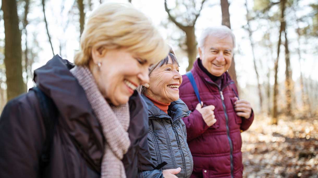 Vrolijke senioren aan het wandelen