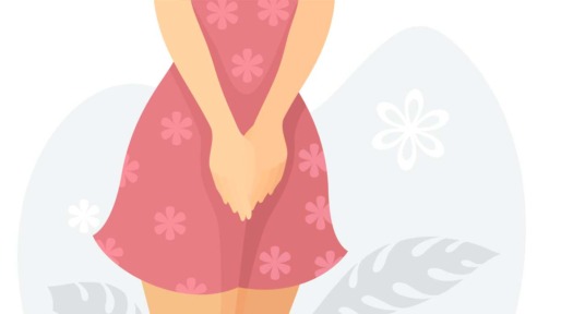 illustratie van vrouw met handen voor haar kruis
