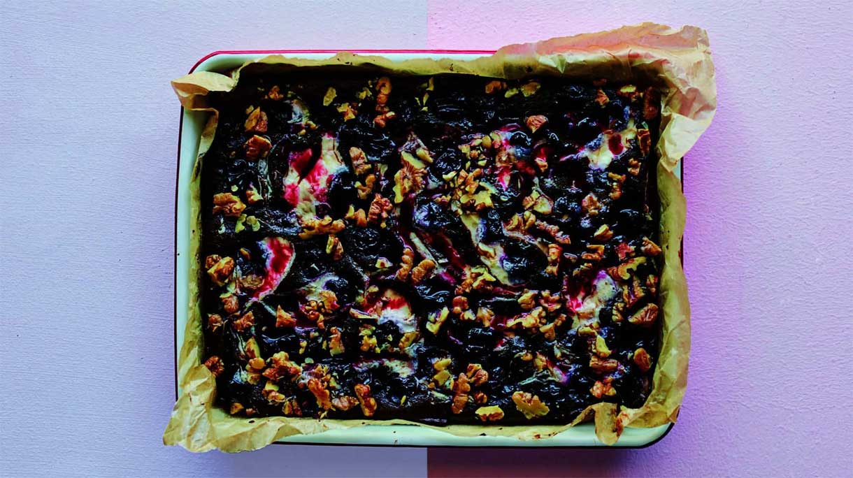 brownies met mascarpone, kersen & walnoten