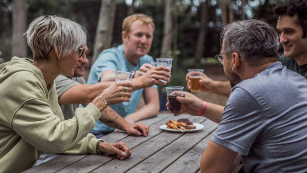 Familie feest aan de picknicktafel