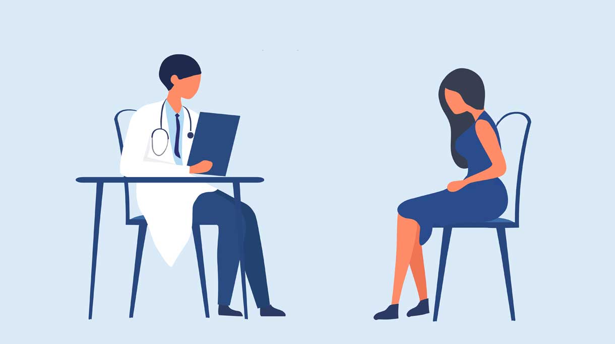 Illustratie van vrouw bij de dokter