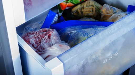 Frozen vegetables in freezer