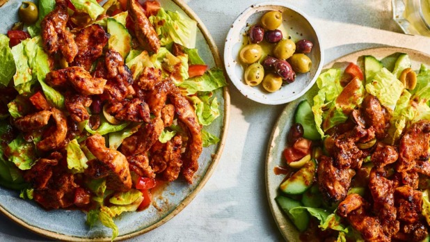 Fluweelzachte kipshoarma met salade