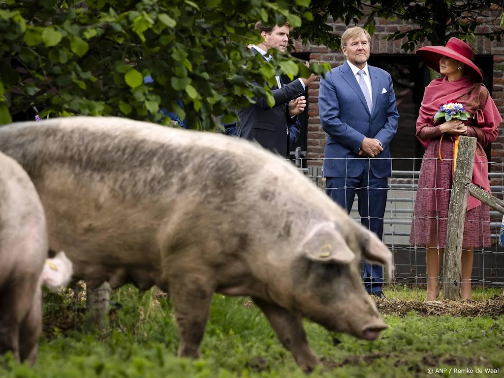 Máxima kalmeert biggetje op Limburgse kloosterboerderij