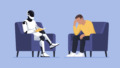 Man zit op een stoel in gesprek met een AI-assistent