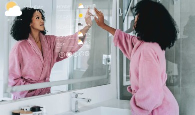moderne badkamer met interactieve spiegel