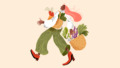 Illustratie van een vrouw die boodschappen heeft gedaan