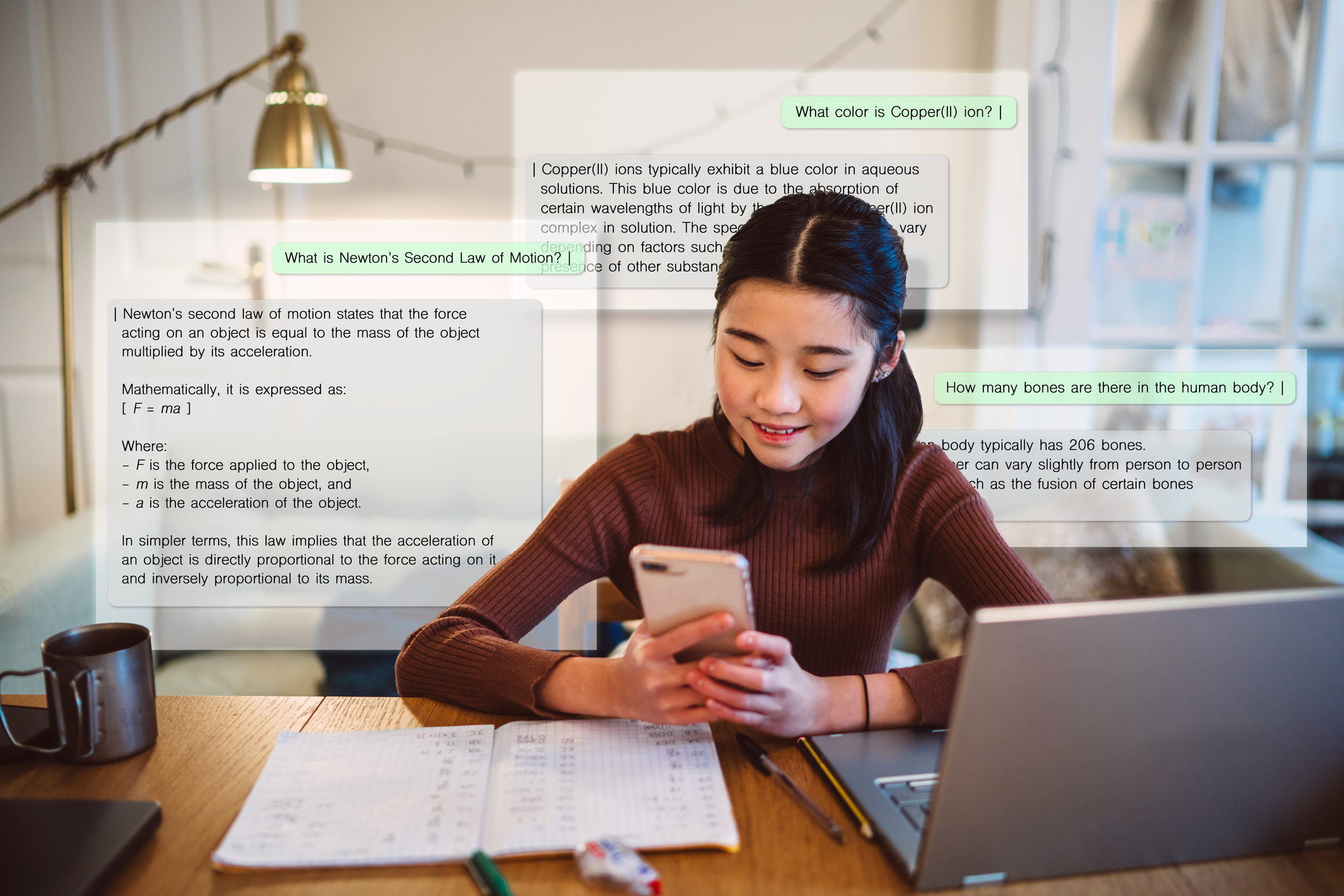 Meisje stelt vragen aan chatbot