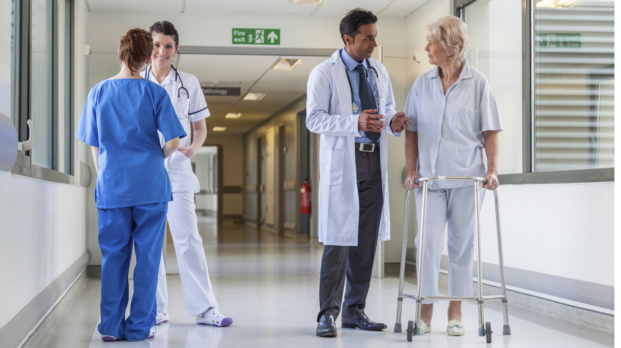 Doctors Hospital Corridor Nurse Senior Female Patient
